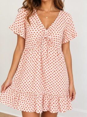 Polly Heart Print Mini Dress white/red Valentines Day SZ 6